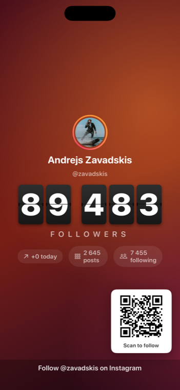 Split-flap board style — railway station flip cards showing the follower count