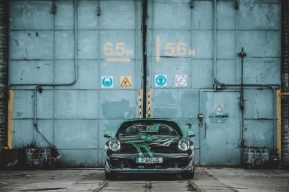 Black Car, Factory Background – Automotive Photography Portfolio