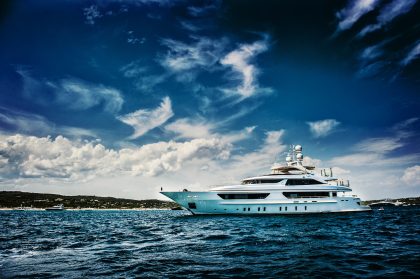 Luxury Yacht at Sea, Sunny Day – Modern Architecture Photography