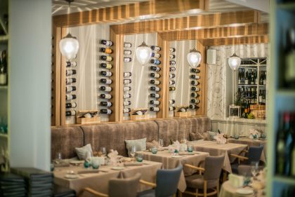 Interior: Lit Restaurant Stand and Walls – Interior Photography Portfolio