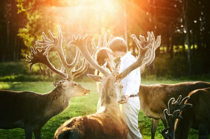 Wedding Photographer, Happy Couple in Garden – Romantic Wedding Image