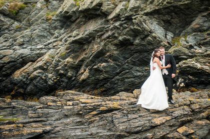 Happy Couple in Garden, Atmospheric Frame – Bride and Groom Photography