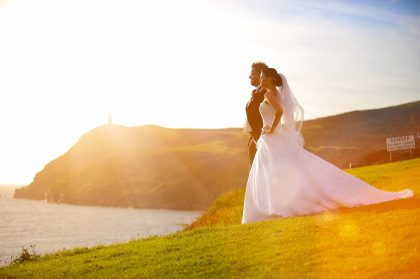 Happy Couple in a Garden, Candid Moment – Bride and Groom Photography
